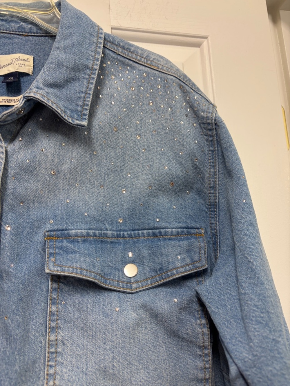 Universal Thread Light Blue Denim Snap-Front Jacket with Rhinestones - Picture 3 of 10
